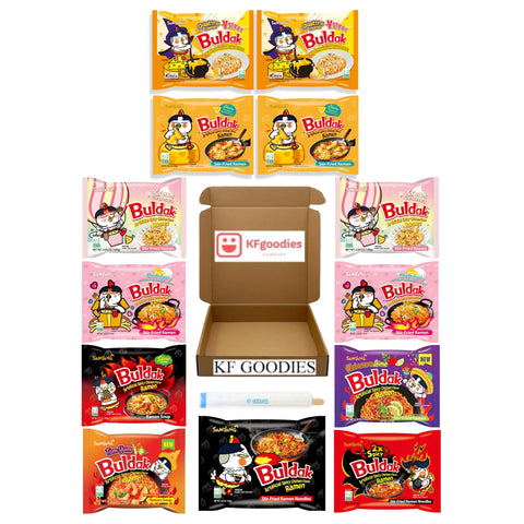Samyang Buldak Hot Spicy Chicken Ramen Noodle Korean Stir-Fried Ramen (13, 2 Quattro Cheese, 2 Cream Carbonara, 2 Cheese, 2 Carb