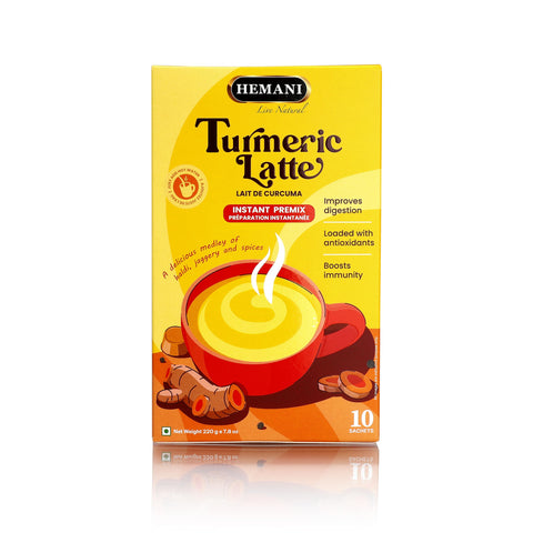Hemani Organic Turmeric Latte Instant Premix - Caffeine Free - 220g Sachets - Golden Latte & Milk Mix