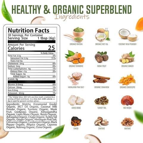 Matcha Mushroom Blend Organic Ceremonial Grade 30 Servings ReviTEAlize