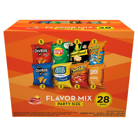 Frito-Lay Snacks Flavor Mix Chips Variety Pack  Doritos  Cheetos  Lays  SunChips  Rold Gold Pretzels  Smartfood Popcorn  28 Count(Pack of 1)