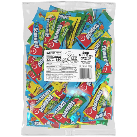 Airheads Mini SOUR Bars, Sour Watermelon Punch, Blue Blast, Lemon Berry Squeeze, 5lb Bulk Bag