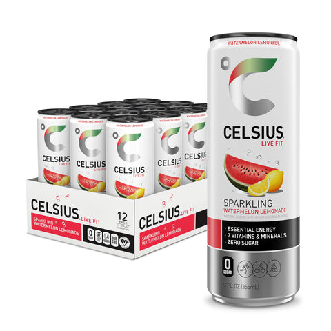 CELSIUS Sparkling Watermelon Lemonade Energy Drink, 12 Fl Oz (Pack of 12) - Functional, Refreshing, Essential Energy Beverage