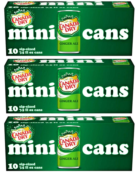 Canada Dry Ginger Ale Mini Cans - 10 Pack of 7.5 Fl Oz (Total 30 Cans)