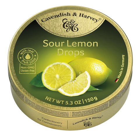 Candy Tin Lemon Gourmet Drops 5.3 oz CAVENDISH & HARVEY