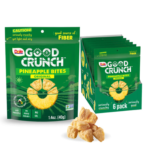 Dole Good Crunch Pineapple Dried Fruit Bites, Gluten Free & Vegan, 1.4oz Bags (Pack of 6) - Healthy Snack for On-the-Go