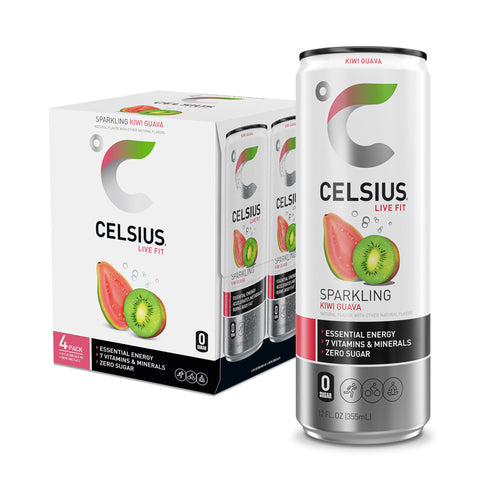 CELSIUS Sparkling Kiwi Guava Energy Drink, 12 Fl Oz (Pack of 4), Model FGSS419