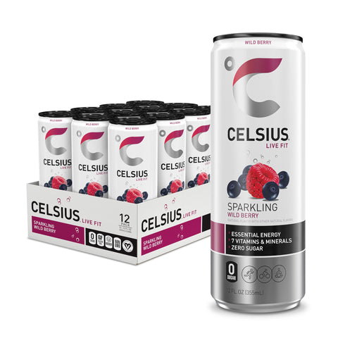 CELSIUS Sparkling Wild Berry Energy Drink, 12 Fl Oz (Pack of 12) - Essential Functional Fitness Beverage, Zero Sugar, Refreshing Flavor