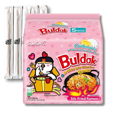 Buldak Ramen Noodles - 5 Pack - Carbonara Flavor - Spicy Ramen Noodles Samyang Buldak Ramen Korean Spicy Hot Chicken Stir-Fried