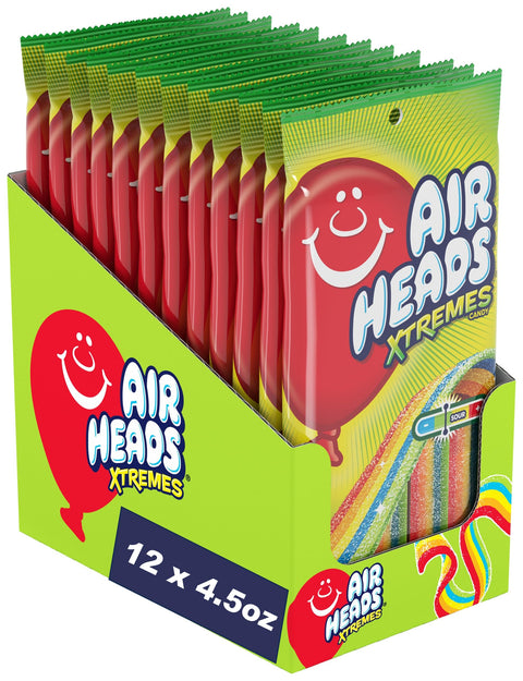 Airheads Xtremes Belts, Halloween Trick Or Treat Sweetly Sour Candy, Rainbow Berry, Individually Wrapped Bulk Candy For Adults &