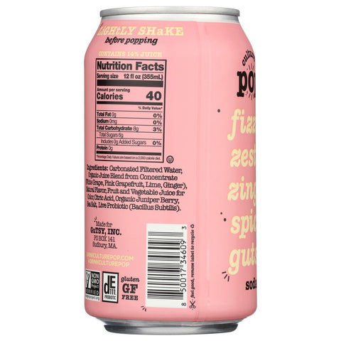 Pink Grapefruit Ginger & Juniper Probiotic Soda 12 fl oz CULTURE POP