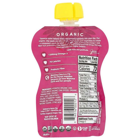 Organic Chia Vitality Snack Strawberry Banana Omega3 Beverage MAMMA CHIA 3.5oz