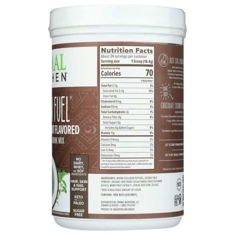 Collagen Fuel Chocolate Coconut Protein Supplement PRIMAL KITCHEN 13.9 oz