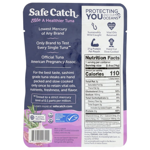 Elite Garlic Herb Wild Tuna Pouch 2.60 oz SAFECATCH