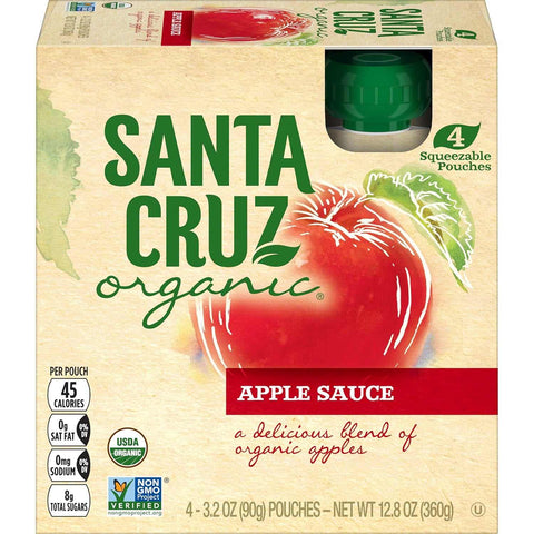Organic Apple Sauce 4x3.2oz Pouches Fruit Snack Santa Cruz Organic