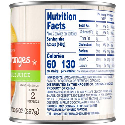 Kroger Canned Mandarin Oranges in Juice 10.5 oz
