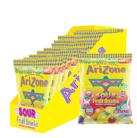 Arizona Sour Lemonade Fruit Snacks - New - 5 Ounce Bags (Pack Of 12) - Gluten Free - Gummy Chews