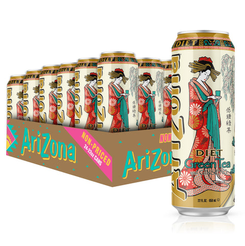 AriZona Diet Green Tea with Ginseng and Honey, 23 Fl Oz, Pack of 24, Diet Green