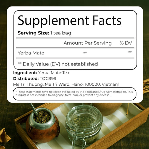 Yerba Mate Tea Bags, Hi-Caffeine, Unsmoked Yerba Mate Tea Bags, Super-Green Yerba Mate, No Dust