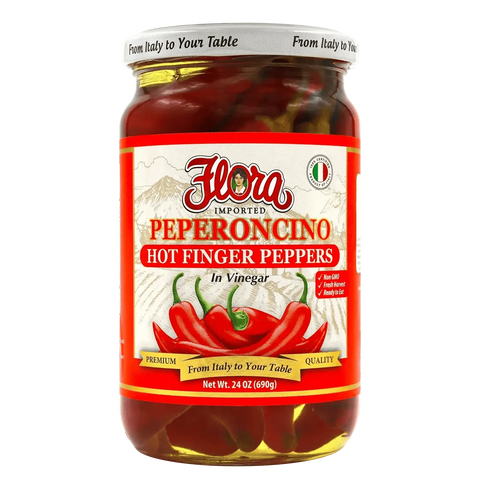 Peperoncino Hot Finger Peppers In Vinegar 24 oz Flora