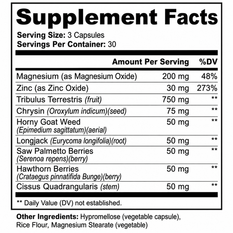 Alpha Energy Capsules Magnesium Zinc Herbal Supplement for Men