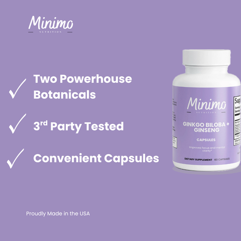Ginkgo Biloba + Ginseng Herbal Supplement 60 ct Minimo Nutrition