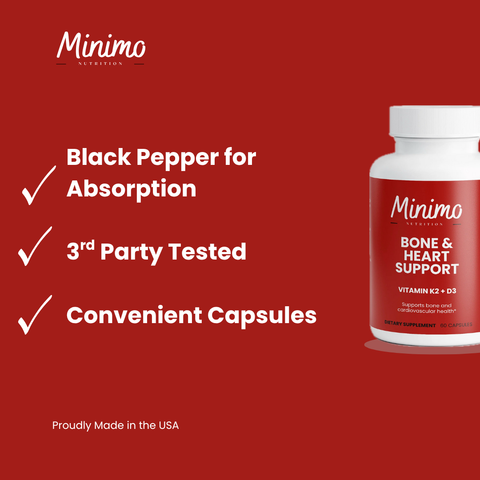 Bone & Heart Support Vitamin K2 D3 Supplement 60 ct Minimo Nutrition