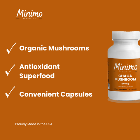 Organic Chaga Mushroom Immune Support Capsules 60 ct Minimo Nutrition