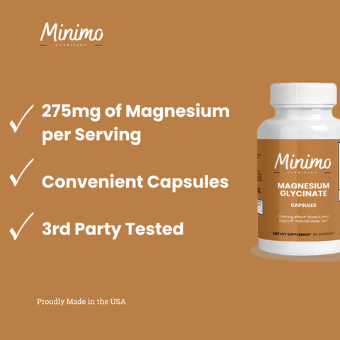 Magnesium Glycinate 2.5mg High Absorption Supplement 90 ct Minimo Nutrition