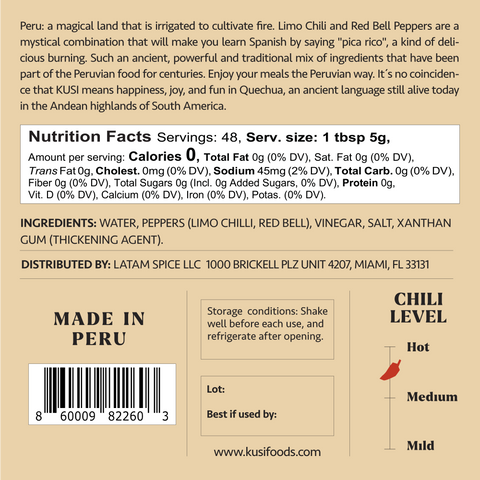 Peruvian Limo Chili Hot Sauce Andean Heat Kusi Foods