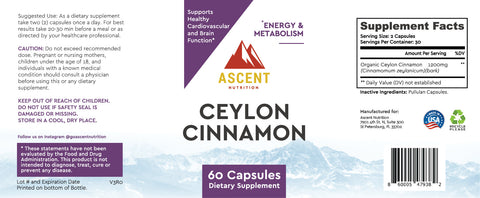 Organic Ceylon Cinnamon 1200 mg Capsules