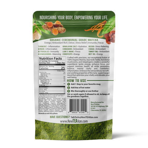 Matcha Mushroom Blend Organic Ceremonial Grade 30 Servings ReviTEAlize