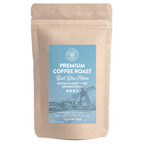 Bali Blue Moon Medium to Dark Roast Ground Coffee, Organic, Low-Acid, Non-GMO