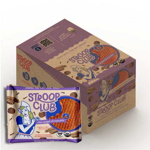 Stroop Club Chai Caramel Plant Based Stroopwafels Box - 12 packs x 2-pack case