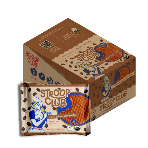 Coffee Caramel Plant Based Stroopwafels Box 12 packs x 2-pack case Stroop Club