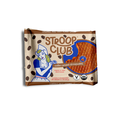 Coffee Caramel Plant Based Stroopwafels Box 12 packs x 2-pack case Stroop Club