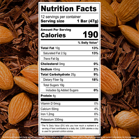 Dark Chocolate Almond Healthy Snack Bar Box of 12 Jonesbar
