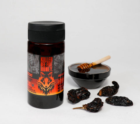Killer Bee Fire Honey Hot Honey Sauce by Honey Badgers Bee Farm