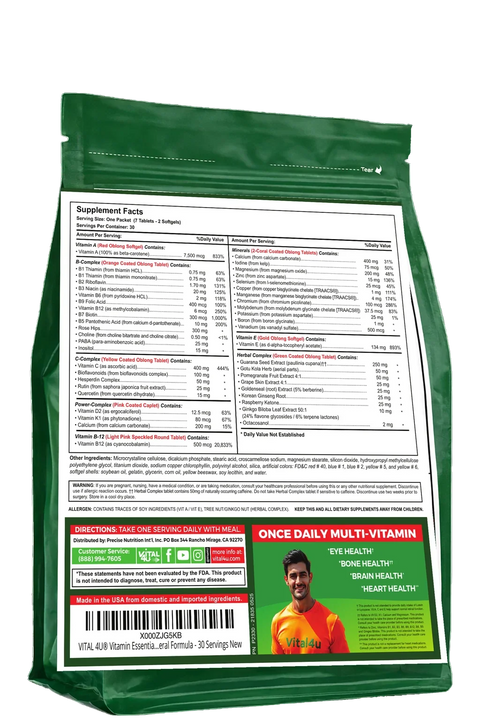 Essential 30-Day Multivitamin Daily Support Pouch Vital 4U
