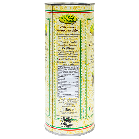 Olio Presta Olive Oil, Organic, Extra Virgin Olive Oil Tin - 12 tins x 1L case