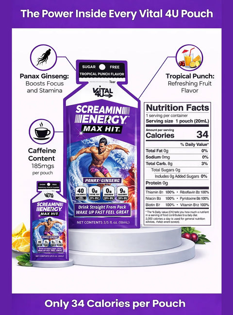 Screamin Energy Tropical Punch Sugar Free Liquid Energy Shot