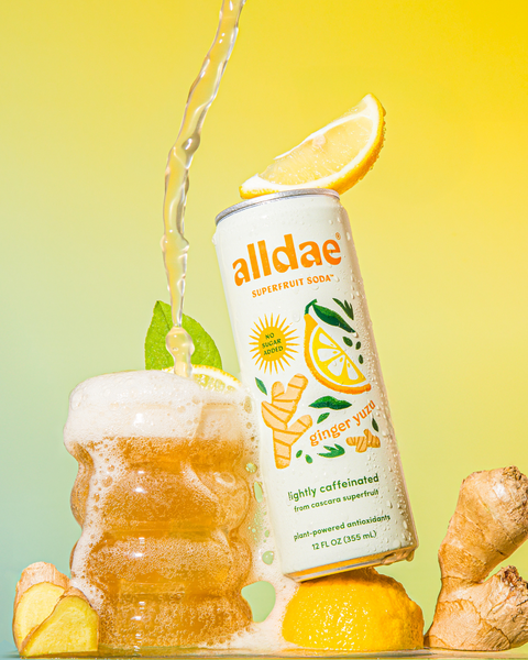 Ginger Yuzu Superfruit Soda Can 12 oz - 12 cans case AllDae