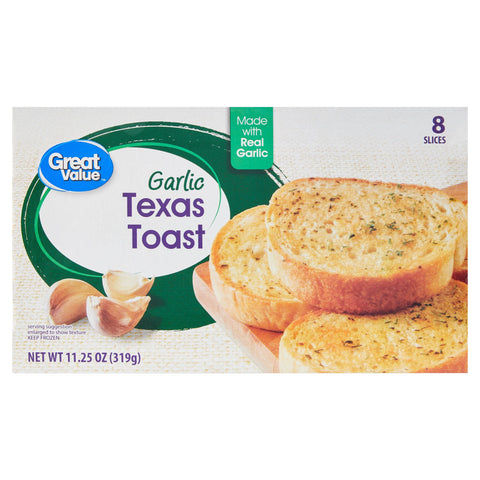 Great Value Garlic Texas Toast, 11.25 oz (8 Count), Frozen