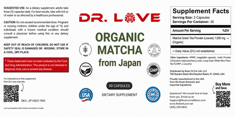 Organic Matcha 1000mg Powder Dr. Love's