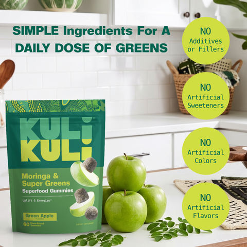 Super Greens & Moringa Gummies Green Apple Flavor Energy Supplement