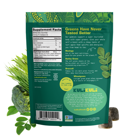 Super Greens & Moringa Gummies Green Apple Flavor Energy Supplement
