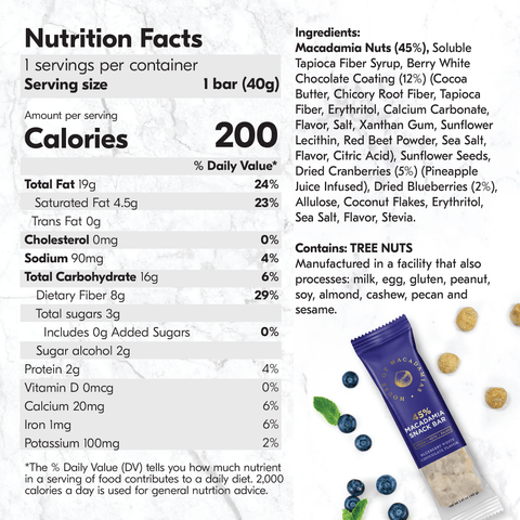 Blueberry White Chocolate Macadamia Nut Snack Bar (12 Bars)