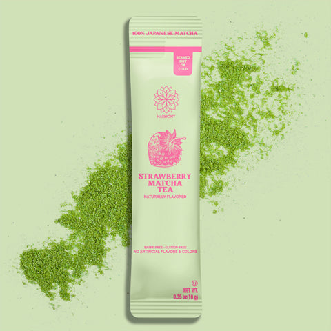 Harmony Matcha Strawberry – Premium Shade-Grown Japanese Matcha, Sweetened with Organic Sugar (10 Stick Packs)
