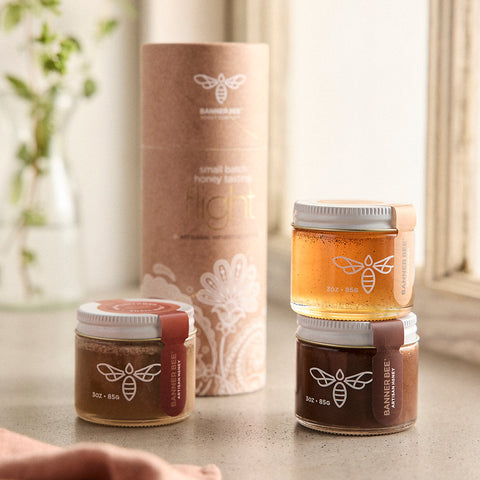Honey Flight Favorites Selection Enriched Honey Tasting Flight BannerBee Company LLC