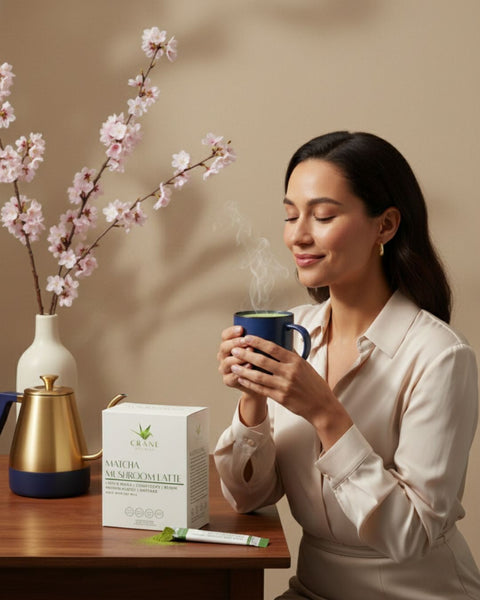 Matcha Mushroom Premium Japanese Matcha Latte Crane Wellness