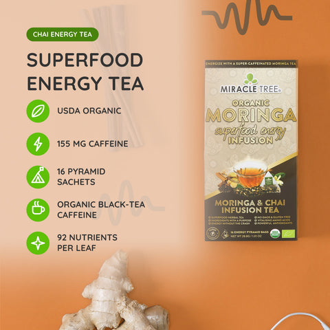 Organic Moringa Energy Tea - Chai Spice - Natural Coffee Alternative